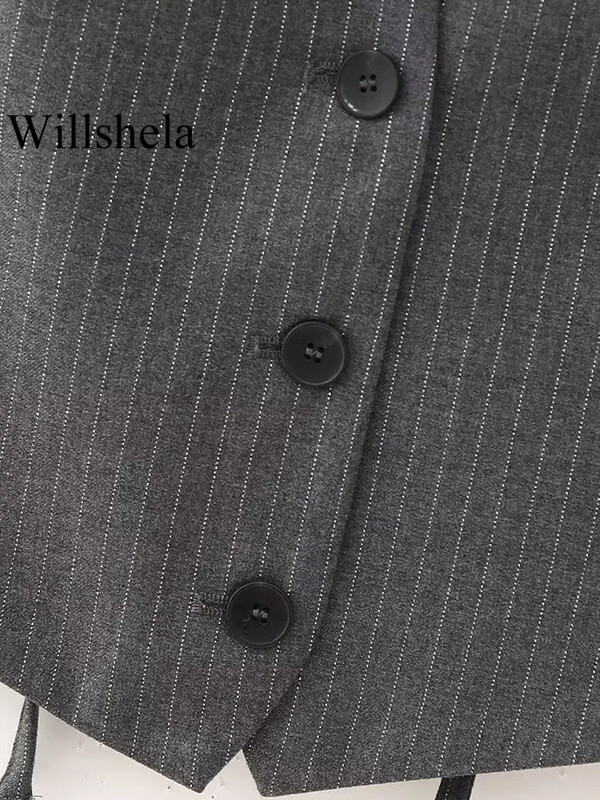 Willshela Ženske modne prugaste jakne bez rukava Prsluci Vintage V-izrez Prsluk na vezanje bez leđa Ženski chic ženski bez rukava