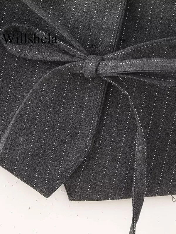 Willshela Ženske modne prugaste jakne bez rukava Prsluci Vintage V-izrez Prsluk na vezanje bez leđa Ženski chic ženski bez rukava