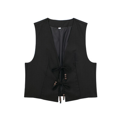 TRAF-Γυναικείο αμάνικο γιλέκο V λαιμόκοψης με δεμένο γιλέκο με χάντρες, γυναικεία πανωφόρια, κομψά μπλουζάκια, μόδα