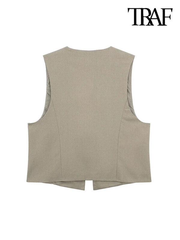 TRAF-Γυναικείο αμάνικο γιλέκο V λαιμόκοψης με δεμένο γιλέκο με χάντρες, γυναικεία πανωφόρια, κομψά μπλουζάκια, μόδα