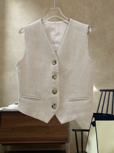 Novi ženski vintage jednobojni kaput s džepovima ukrašen širokim prslukom