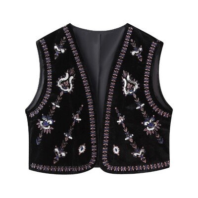 Naiste vintage litrid Lilletikandid Lühike sametvest vest jakk Naiste varrukateta vabaaja kampsun vest-mantel CT5465