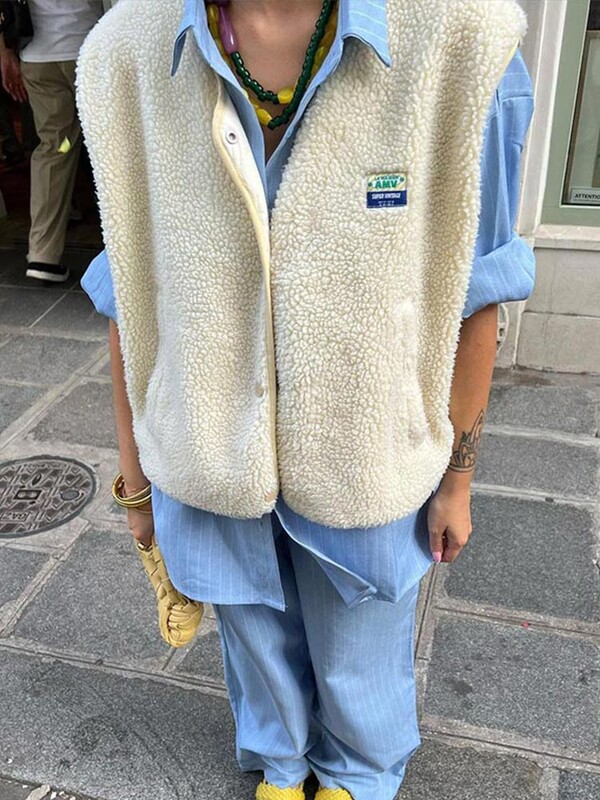 Naiste mood, soliidne lambavillast vest Elegantne ümara kaelusega varrukateta üherealine vest, naiste 2024. aasta sügisesed tänavapüksid