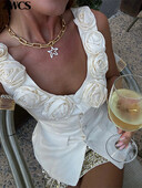 Elegantni 3D cvjetni prsluci s jednim kopčanjem Ženski seksi prsluk s V-izrezom bez rukava s lažnim džepovima Ljeto 2024. Nove ženske šik uske majice