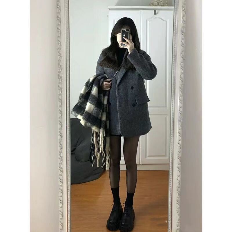 2024, toamnă/iarnă, haină nouă de damă din lână, largi pentru navetiști, jachetă caldă ocazională