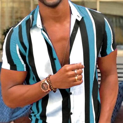 Χαβάη πουκάμισα για άντρες Vintage καλοκαιρινό πουκάμισο ριγέ κοντό μανίκι Υπερμεγέθη Ανδρικά ρούχα σχεδιαστών δρόμου Camisas De Hombre