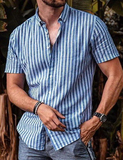 Χαβάη πουκάμισα για άντρες Vintage καλοκαιρινό πουκάμισο ριγέ κοντό μανίκι Υπερμεγέθη Ανδρικά ρούχα σχεδιαστών δρόμου Camisas De Hombre