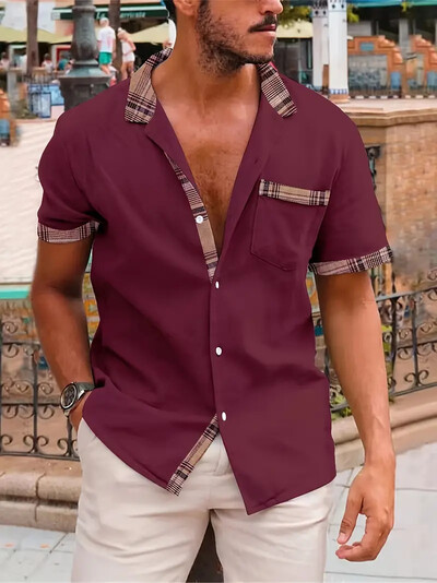 Ανδρικό πουκάμισο με κοντομάνικο μονόχρωμο μονόχρωμο κοντομάνικο πουκάμισο με πέτο καλοκαιρινού καλοκαιριού