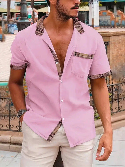 Ανδρικό πουκάμισο με κοντομάνικο μονόχρωμο μονόχρωμο κοντομάνικο πουκάμισο με πέτο καλοκαιρινού καλοκαιριού
