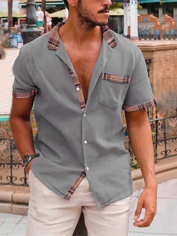 Ανδρικό πουκάμισο με κοντομάνικο μονόχρωμο μονόχρωμο κοντομάνικο πουκάμισο με πέτο καλοκαιρινού καλοκαιριού