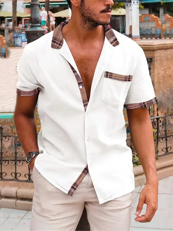 Ανδρικό πουκάμισο με κοντομάνικο μονόχρωμο μονόχρωμο κοντομάνικο πουκάμισο με πέτο καλοκαιρινού καλοκαιριού