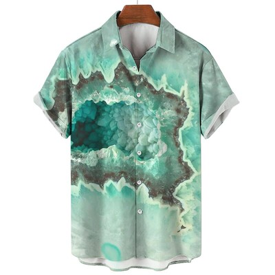 Vasaras krekls vīriešiem 3d krāsains eļļas gleznojums ar apdrukātu kreklu ar īsām piedurknēm Hawaiian Tees vīriešu apģērbi ikdienas lielizmēra krekli