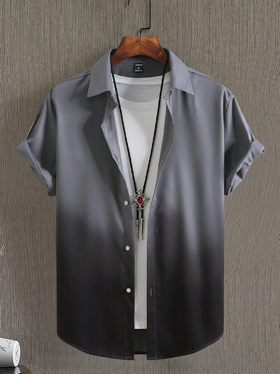 Καλοκαιρινά ρούχα Ανδρικό πουκάμισο με ντεγκραντέ μοτίβο 3D εμπριμέ πουκάμισο κοντομάνικο μπλουζάκι Streetwear Φαρδύ casual χαβανέζικο πουκάμισο