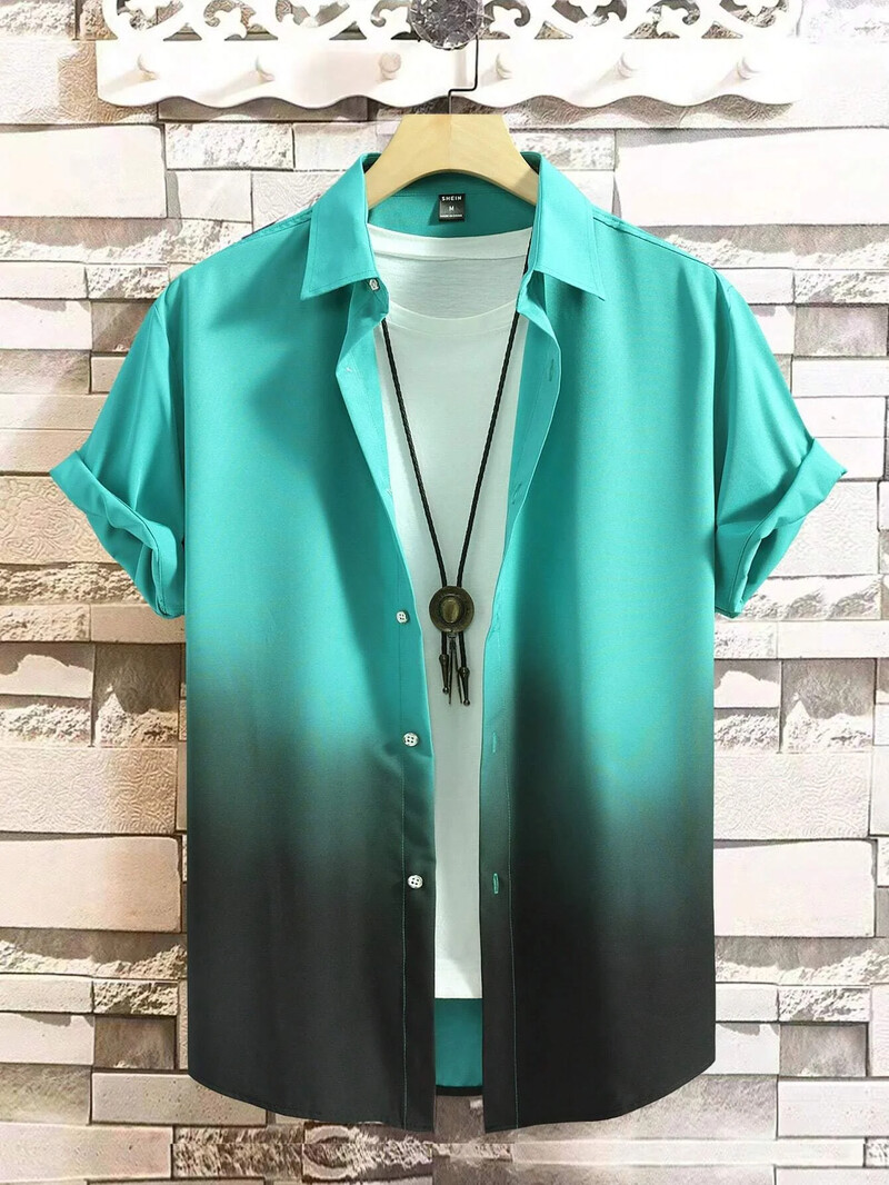 Καλοκαιρινά ρούχα Ανδρικό πουκάμισο με ντεγκραντέ μοτίβο 3D εμπριμέ πουκάμισο κοντομάνικο μπλουζάκι Streetwear Φαρδύ casual χαβανέζικο πουκάμισο