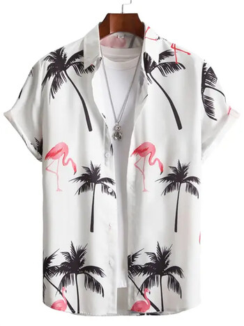 Hawaiian Shirt Man 3D Coconut Tree Gradient Pattern Ежедневна риза Harajuku Fashion Oversize Top Funny Print Розово мъжко облекло