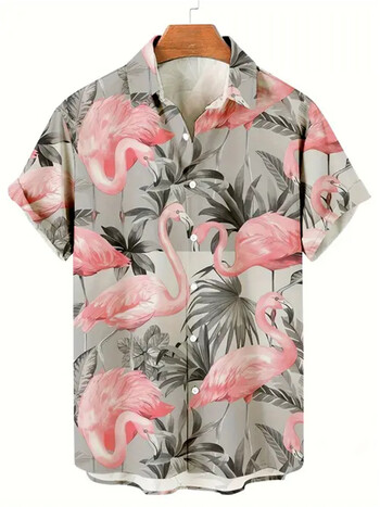 Hawaiian Shirt Man 3D Coconut Tree Gradient Pattern Ежедневна риза Harajuku Fashion Oversize Top Funny Print Розово мъжко облекло