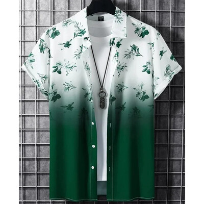 Havajska muška košulja s 3D gradijentnim ispisom široka, ležerna, prevelika, kratkih rukava, visokokvalitetna muška odjeća, majica za zabavu na plaži