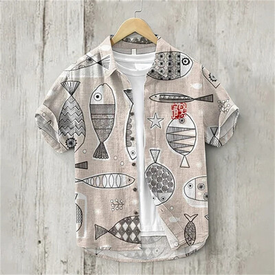 Vászon ing-2024 nyári férfi hajtóka rövid ujjú póló alkalmi nyomott ing elegáns és kényelmes felsők új ruhák XS-5XL