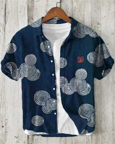 Vászon ing-2024 nyári férfi hajtóka rövid ujjú póló alkalmi nyomott ing elegáns és kényelmes felsők új ruhák XS-5XL