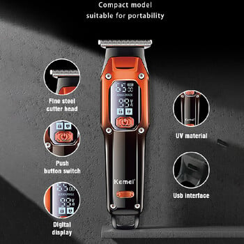 Αυθεντική κουρευτική μηχανή Kemei Barber Professional Electric Beard Hair Clipper Επαναφορτιζόμενη μηχανή κούρεμα λιθίου για άνδρες