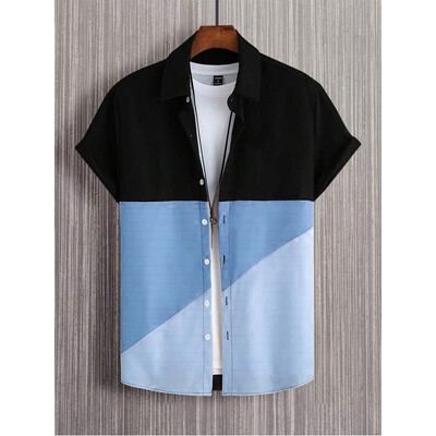 Muška košulja s trobojnim patchwork printom kratkih rukava Jednostavna modna visoka kvaliteta, široka prevelika muška odjeća Havajske košulje