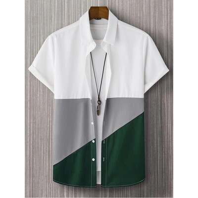 Muška košulja s trobojnim patchwork printom kratkih rukava Jednostavna modna visoka kvaliteta, široka prevelika muška odjeća Havajske košulje