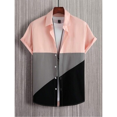 Muška košulja s trobojnim patchwork printom kratkih rukava Jednostavna modna visoka kvaliteta, široka prevelika muška odjeća Havajske košulje