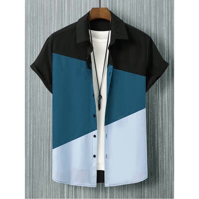 Muška košulja s trobojnim patchwork printom kratkih rukava Jednostavna modna visoka kvaliteta, široka prevelika muška odjeća Havajske košulje