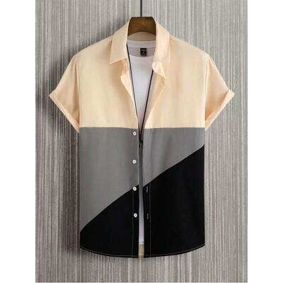 Muška košulja s trobojnim patchwork printom kratkih rukava Jednostavna modna visoka kvaliteta, široka prevelika muška odjeća Havajske košulje