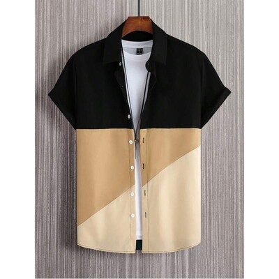 Muška košulja s trobojnim patchwork printom kratkih rukava Jednostavna modna visoka kvaliteta, široka prevelika muška odjeća Havajske košulje