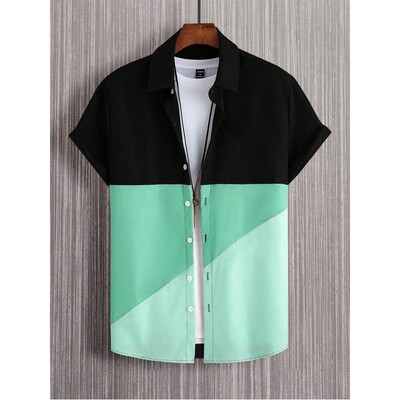 Muška košulja s trobojnim patchwork printom kratkih rukava Jednostavna modna visoka kvaliteta, široka prevelika muška odjeća Havajske košulje