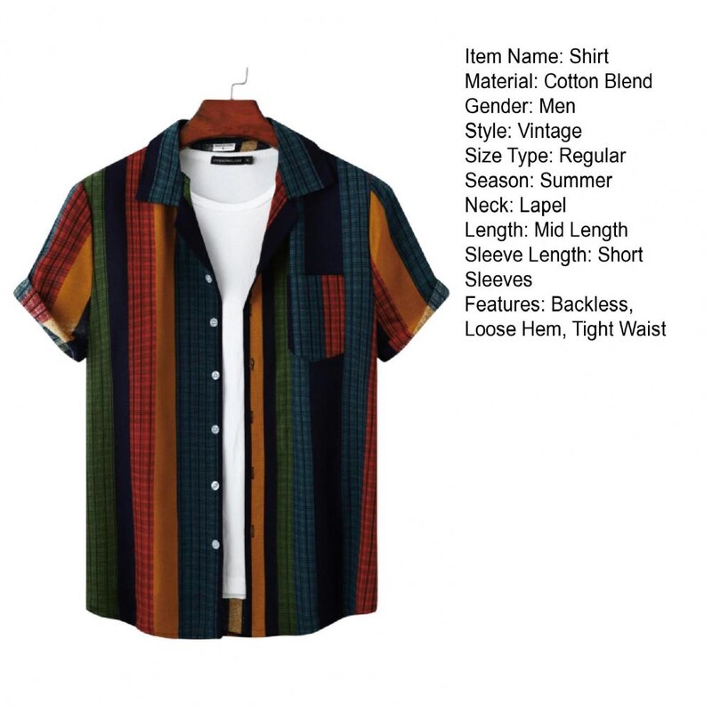 Muška košulja Havajska odjeća za plažu kontrastne boje Vintage prugasta kratkih rukava Jednoredno kopčanje Ljetna gornja odjeća s džepovima