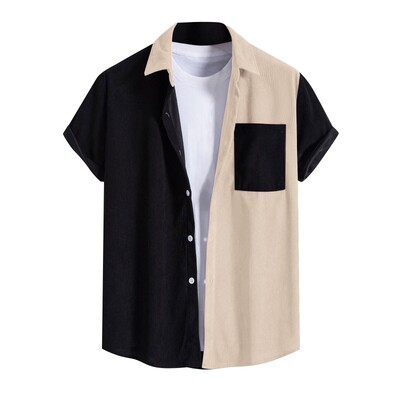 Modne košulje za muškarce 2023. Muška odjeća Patchwork mladenačka košulja kratkih rukava na rever Prugasta košulja kratkih rukava na rever od samta