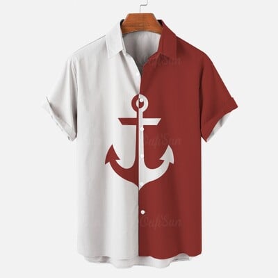 Cămașă pentru bărbați 2024 Cămașă hawaiană cu imprimeu cu dungi 3d pentru bărci pentru bărbați Cămăși zilnice casual cu mânecă scurtă Îmbrăcăminte largi supradimensionată