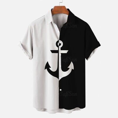 Cămașă pentru bărbați 2024 Cămașă hawaiană cu imprimeu cu dungi 3d pentru bărci pentru bărbați Cămăși zilnice casual cu mânecă scurtă Îmbrăcăminte largi supradimensionată