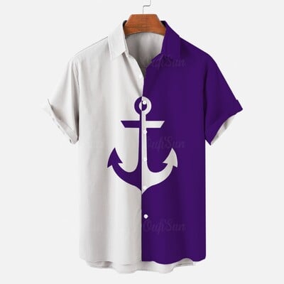 Cămașă pentru bărbați 2024 Cămașă hawaiană cu imprimeu cu dungi 3d pentru bărci pentru bărbați Cămăși zilnice casual cu mânecă scurtă Îmbrăcăminte largi supradimensionată