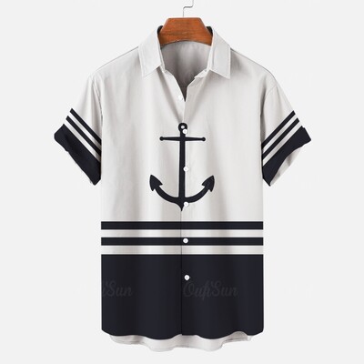 Cămașă pentru bărbați 2024 Cămașă hawaiană cu imprimeu cu dungi 3d pentru bărci pentru bărbați Cămăși zilnice casual cu mânecă scurtă Îmbrăcăminte largi supradimensionată