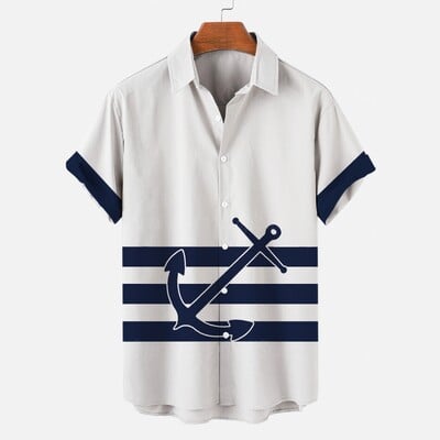 Cămașă pentru bărbați 2024 Cămașă hawaiană cu imprimeu cu dungi 3d pentru bărci pentru bărbați Cămăși zilnice casual cu mânecă scurtă Îmbrăcăminte largi supradimensionată