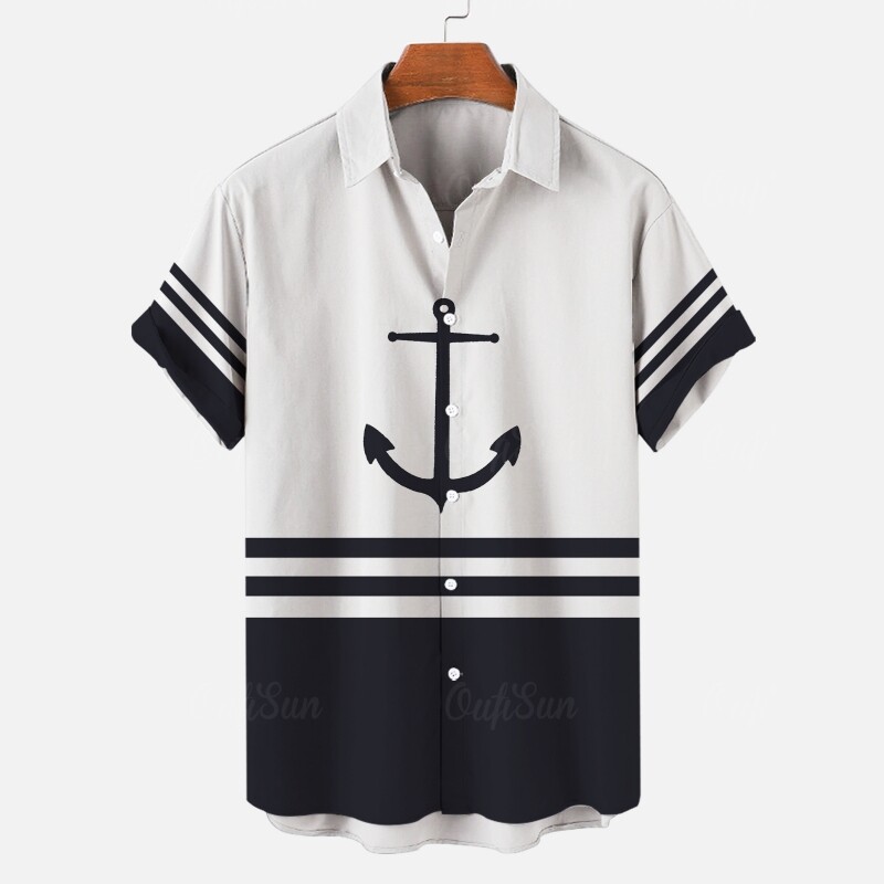 Cămașă pentru bărbați 2024 Cămașă hawaiană cu imprimeu cu dungi 3d pentru bărci pentru bărbați Cămăși zilnice casual cu mânecă scurtă Îmbrăcăminte largi supradimensionată