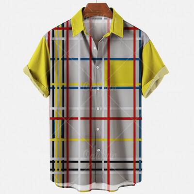 Meeste vabaaja särk Ruuduliste triipudega suvine lühikeste varrukatega mood Street Hawaiian Beach Party Top Dazn Oversized