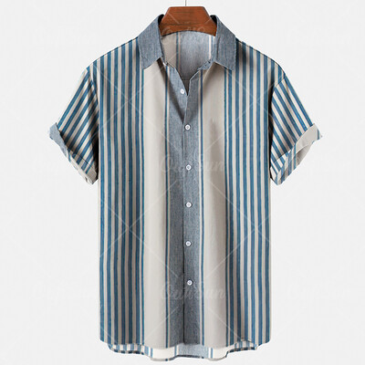 Meeste vabaaja särk Ruuduliste triipudega suvine lühikeste varrukatega mood Street Hawaiian Beach Party Top Dazn Oversized