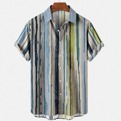 Meeste vabaaja särk Ruuduliste triipudega suvine lühikeste varrukatega mood Street Hawaiian Beach Party Top Dazn Oversized