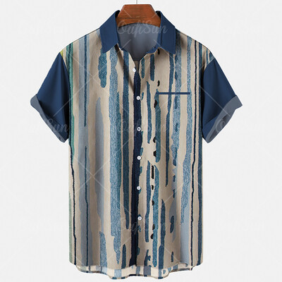 Meeste vabaaja särk Ruuduliste triipudega suvine lühikeste varrukatega mood Street Hawaiian Beach Party Top Dazn Oversized