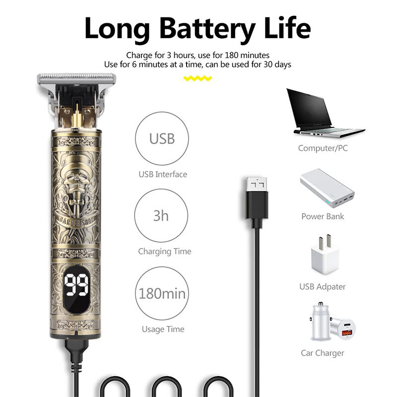 T9 Trimer za kosu Veliki kapacitet Baterija Napajanje Zaslon Mašina za šišanje Stroj za šišanje Rozumna vilica Muški aparat za brijanje Brijačka kopča