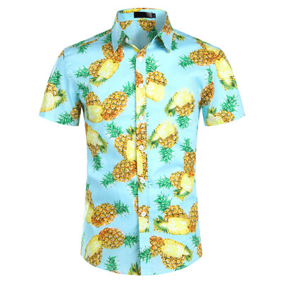 Cămașă de lux pentru bărbați de vară, rever cu ananas, cu mânecă scurtă, cămăși hawaiene, lejer, ocazional, la modă, topuri supradimensionate, îmbrăcăminte pentru bărbați
