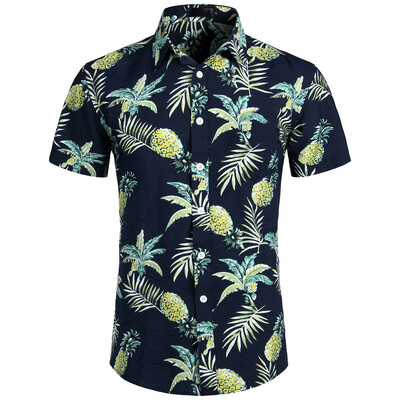 Ljetna luksuzna muška košulja s reverima s ananasom i kratkim rukavima Havajske košulje s printom Labave ležerne modne prevelike majice Muška odjeća