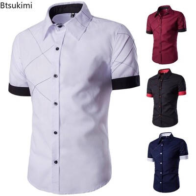 Cămașă casual cu mânecă scurtă în stil de afaceri la modă pentru bărbați cămăși formale de bază din bumbac confortabil 2024 pentru bărbați bluză de înaltă calitate