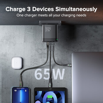 QOOVI 65W GaN зарядно устройство USB тип C бързо зареждане Quick Charge 4.0 адаптер USB-C PD зарядно устройство за Samsung Xiaomi Macbook iPhone ipad