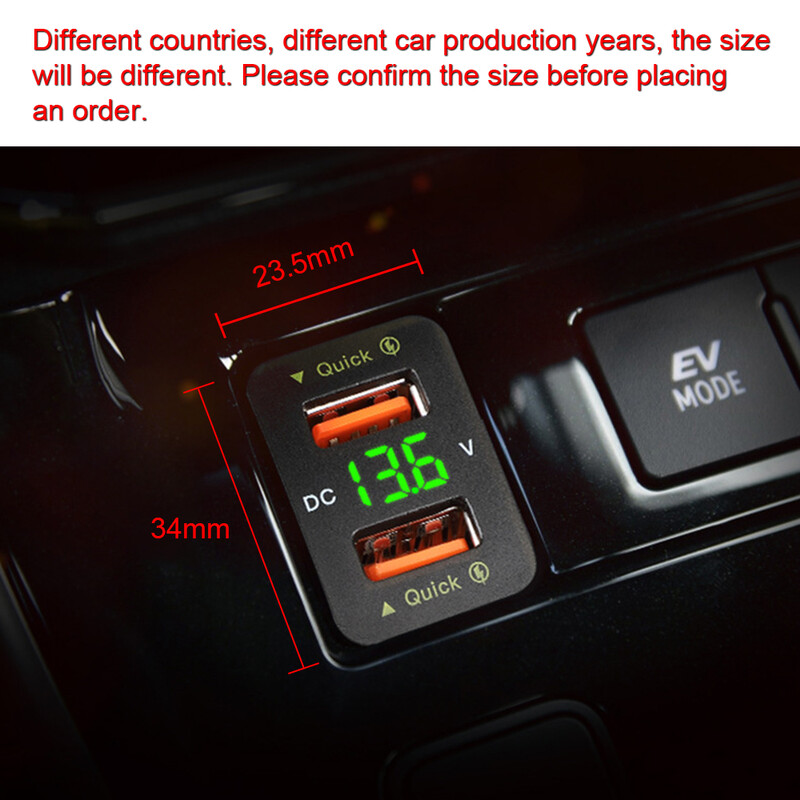 LED automašīnu piederumi QC automašīnas ligzdas lādētājs Ātrā uzlāde mobilajam tālrunim strāvas adapteris Toyota Dual USB 12-24V voltmetram