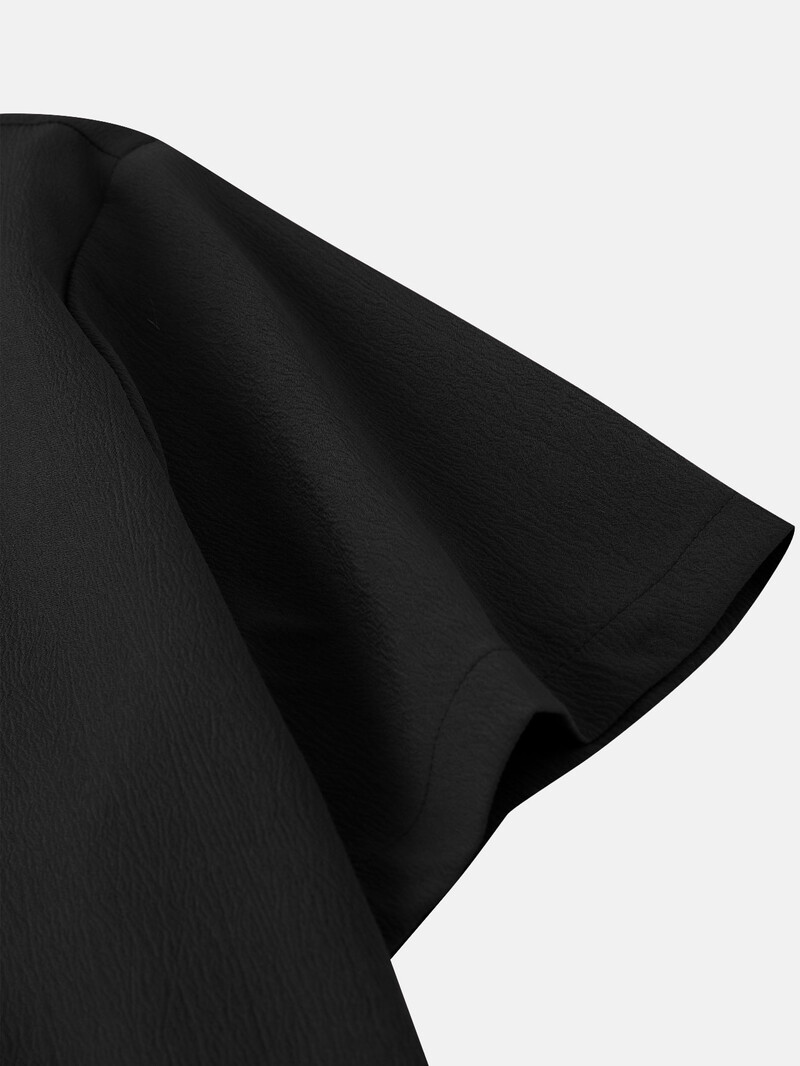 Cămașă cu mânecă scurtă pentru bărbați de vară, cu guler Henry. Îmbrăcăminte pentru bărbați Cămașă solidă Solor